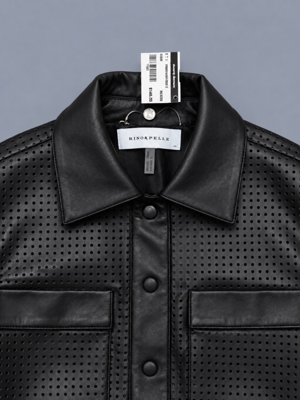 Rino & Pelle Black Perforated Faux Leather Shirt Jacket – Size 34 - Picture 2 of 2